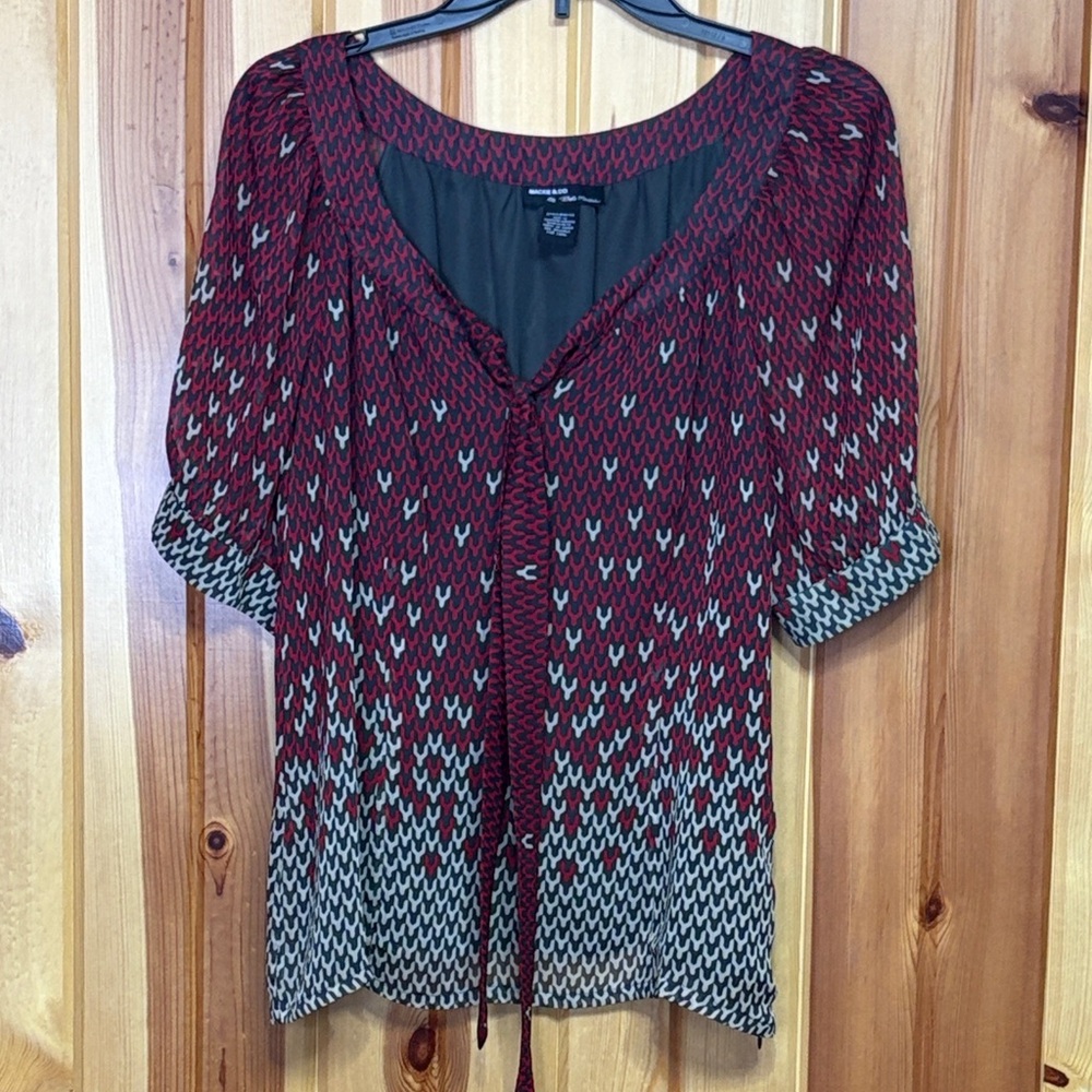 Red and Black Patterned Blouse. Mackie and Co by Bob Mackie